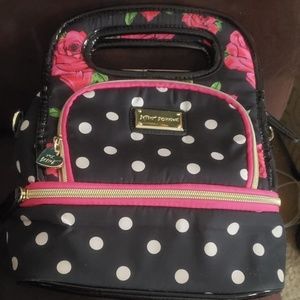 besty johnson polka dot floral lunch tote